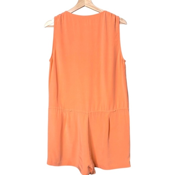 REBECCA MINKOFF 100% Silk Peach Romper Side Slash Pockets Surplice Bodice Sz 10 - Picture 4 of 10